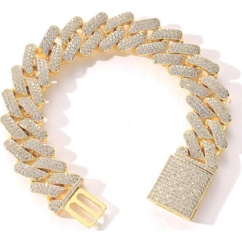 20mm Iced Out Bling Cuban Chain Bracelets with Full Zircon Luxury Silver Gold Diamond Chain Men Women Jewelry Ankle Bracelets