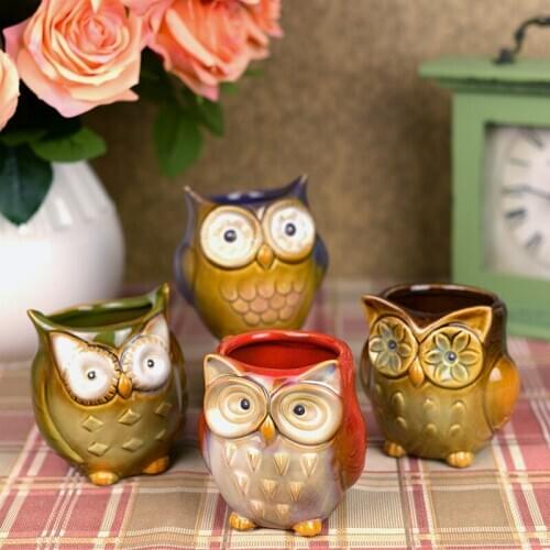 Cerative gifs for wedding business Ceramic owl jars 4pcs/set storage tank containers holdup canister bottle homedecoration
