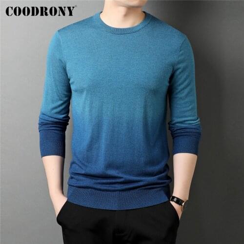COODRONY Brand Spring Autumn New Arrival Fashion Gradient Color Long Sleeve O-Neck Knitwear Sweater Pullover Men Clothing C1257