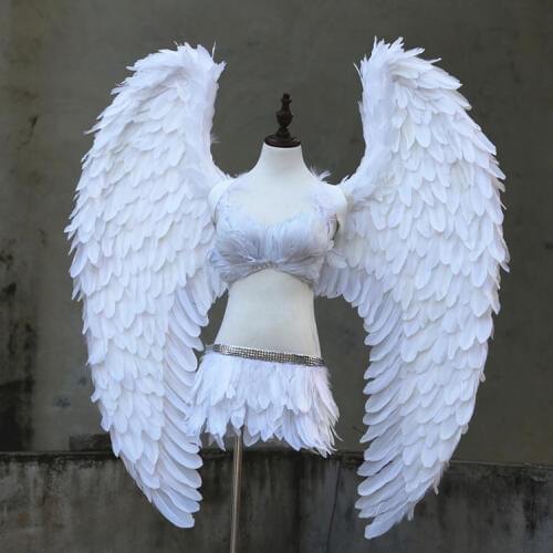 Custome grey white angel demon wings Adults High Quality Devil Wings studio photography Model Party decorations COSPLAY props