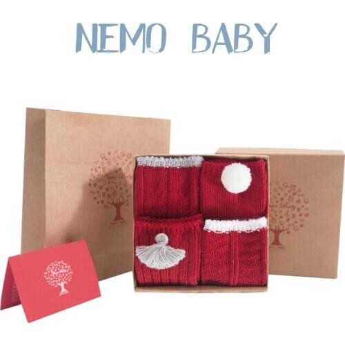 Baby long tube socks autumn and winter thick thread combed cotton socks newborn birthday Red Socks Infant Gift Box