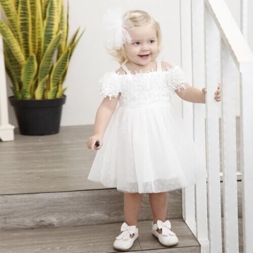 Kids White Flower baby girl Dress children clothes Pageant Wedding Party Formal Occassion Sleeveless Girls Flower Tulle Dresses