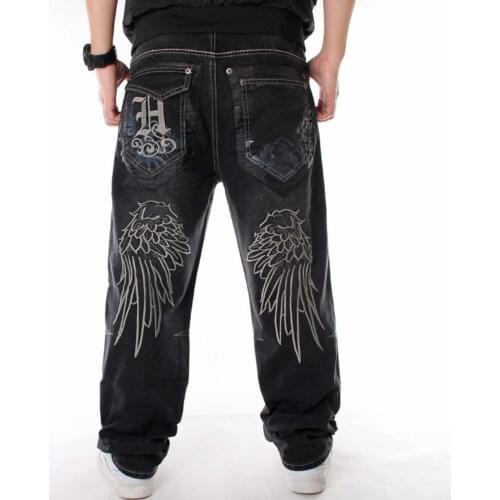 Mens Jeans Street Dance Hiphop Jeans Men Fashion Embroidery Loose Denim Printed Pants Overall Male Rap Hip Hop Jeans Plus Size