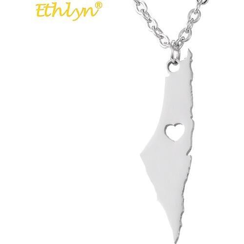 Ethlyn Personality Hip Hop Punk Style Israel Map Necklace Stainless Steel Necklace Silver Pendant For Jewish P161