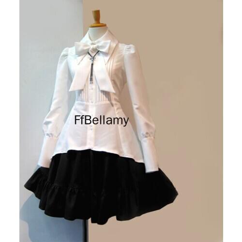 Gothic Lolita Gothic Dress Female Japanese Cosplay Costumes Black and White Color Block Long Sleeve Knee Length