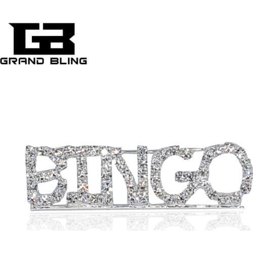 Grandbling Romatic Silver Colour Crystal Letter pin "BINGO" Brooch Jewelry for Men Women