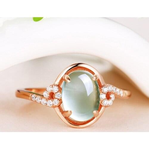 UUNICO Forest Green Crystal Pink Crystal Hibiscus Ring Four Claw Emerald Ring Opening Adjustable Birthday Gift Jewelry