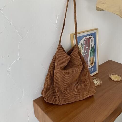Korean Corduroy Big Tote Handbags For Women Casual Solid Soft Shoulder Bags Simple Shopping Bags