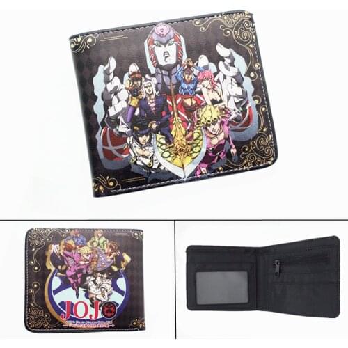 Anime JoJos Bizarre Adventure PU Short Wallet Bifold Photo Card Holder Layers Boys Coin Pocket leather Cartoon print Purse
