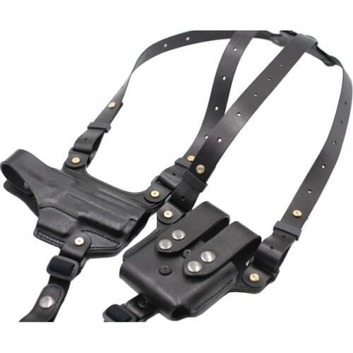 Gun&Flower Full Grain Leather Shoulder Holster with Double Mag Pouch for Sig P226