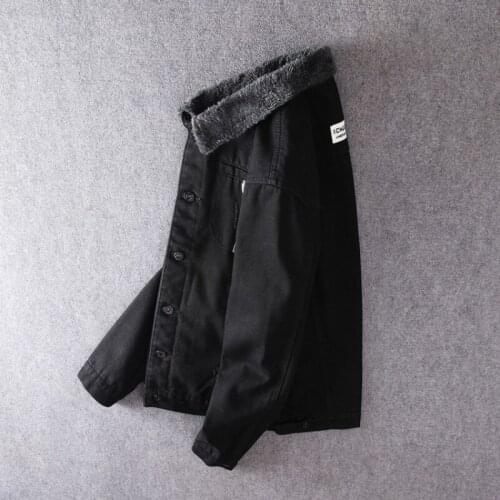 2021 Winter Lapel Fleece Denim Jacket Mens Warm Large Size 5XL Casual Outerwear Street Slim Long Sleeve Black Motorcycle Jackets