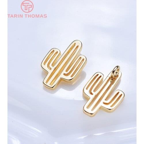 10PCS 14x8MM 24K Gold Color Brass Hollow Cactus Pendants Charms High Quality Diy Jewelry Findings Accessories