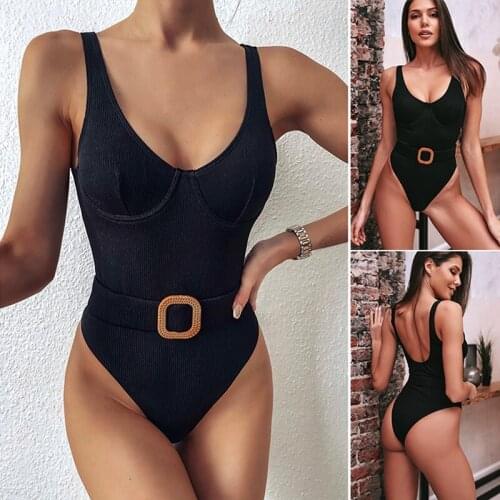 Hot kf-Women Swimsuit Womens New Swimwear European and American One-Piece Swimsuit Black