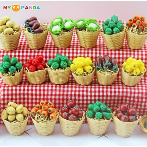 1:12 Mini Simulation Artificial Fruits and Vegetables Doll House Vegetable Bamboo Basket Miniature Accessories for Children