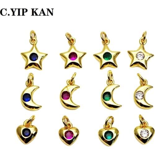 Fashion star moon heartshaped small tags DIY jewelry made of high quality copper inlay color zircon earrings bracelet