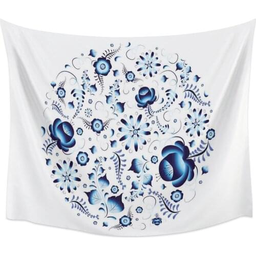 Blue Flowers Pattern Wall Tapestry Cover Beach Towel Picnic Yoga Mat Home Decoration