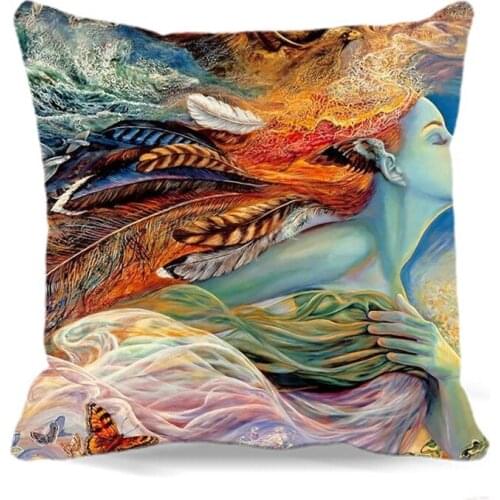 Her hair grows out of feathers of Cotton polyester Pillow case Decoration Square Cushion Cover For Home sofa Car car chair Seat