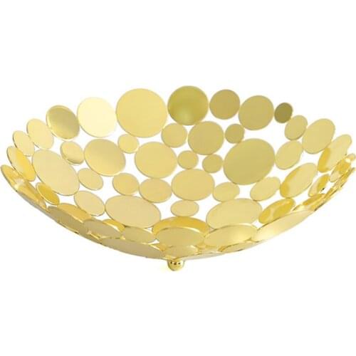 Nordic Fruit Basket Container Bowl Tray Gold Metal Candy Nuts Fruits Vegetable Storage Modern Creative Home Holder Desktop