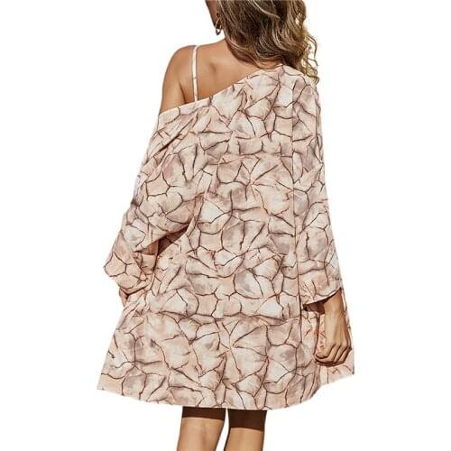 Meihuida 2021 New Women Bikini Long-sleeved Blouse with Chic Print Loose Fit Casual Style Summer Clothing Cover-Ups