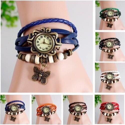 New Genuine Leather Women Bracelet Watch Vintage Girls Cute Butterfly clover Watch Drop Shipping Hot Sales