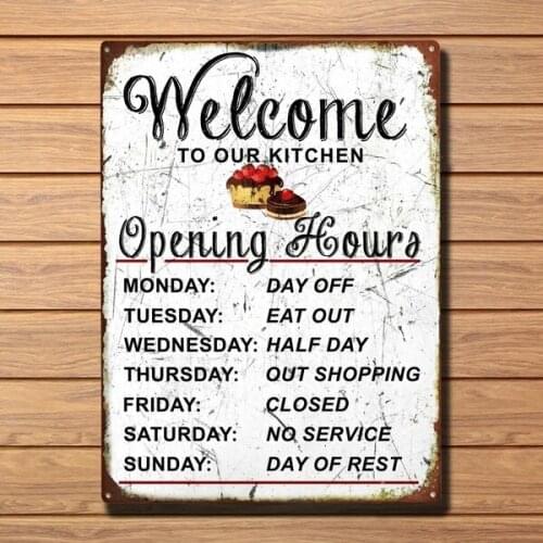 New Vintage Retro Metal Tin Sign Funny Welcome To Our Kitchen Street Garage & Home Bar Club Kitchen Hotel Wall Decor Metal