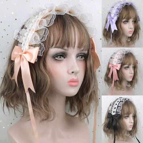 New Lovely Sweet Lolita Lace Hairband Anime Maid Cosplay Hair Hoop Lace Ribbon Bowknot Headband Hair Accessories Girls Gifts