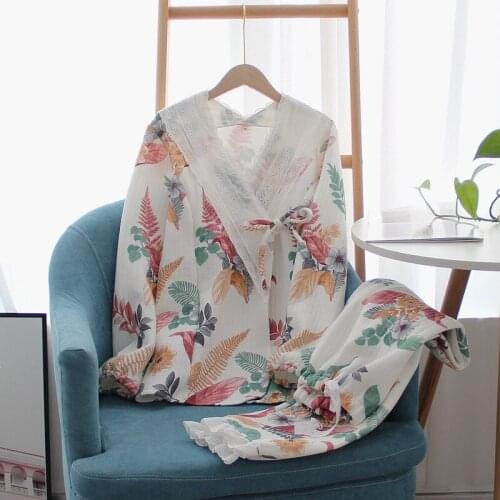 Japanese kimono air layer red leaf confinement suit set pregnant women postpartum household pajamas set women nursing pyjama