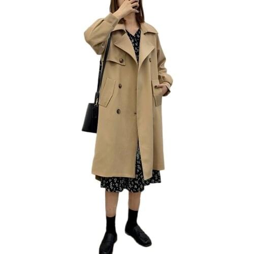 2020 Fashion Long Trench Coats For Women Spring Autumn Double breasted With Belt Windbreaker Female Black Overcoats G660