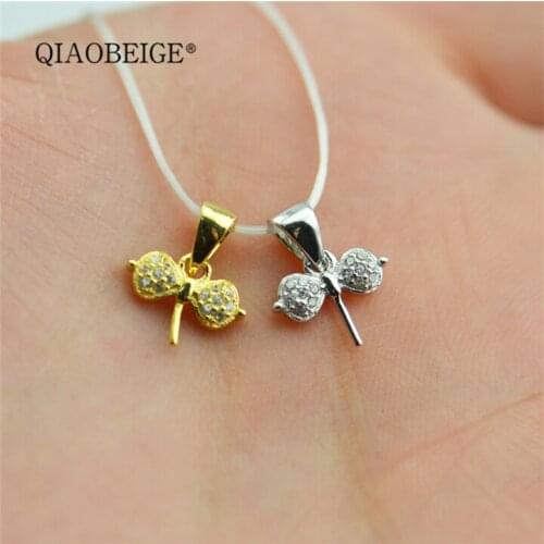 QIAOBEIGE 1pc Silver Leaf Necklace Cute Tiny Fittings DIY making pearls Pendant Necklace 925 jewelry For Women Girls Lady Gifts