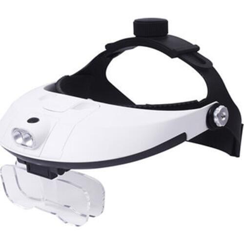 Head Mount Regulations Head-Wearing Magnifier With 2 LED Head Lamp - 5 Lnterchangeable Lenses Multiple Different Amplification