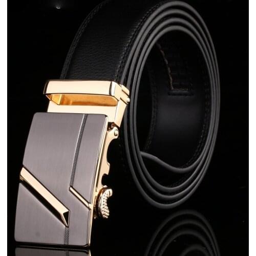 Gold Silver Automatic Buckle Mens Belt Jeans Luxury Genuine Leather Waist Trouser Belts Male Designer Gift for Men Black New