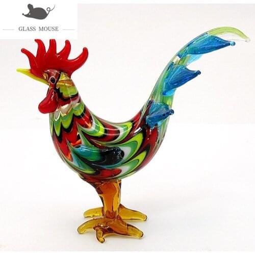 Hand Made Glass Rooster Art Figurine Ornament Colorful Vivid Cock Cute Turkey Craft Gifts Home Table Top Decor Charm Accessories