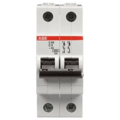 S202-C6 10113637 Circuit Breaker, 2-Pole, C Curve, 6A, 6kA, 480Y/277VAC, Handle, Screw Terminals