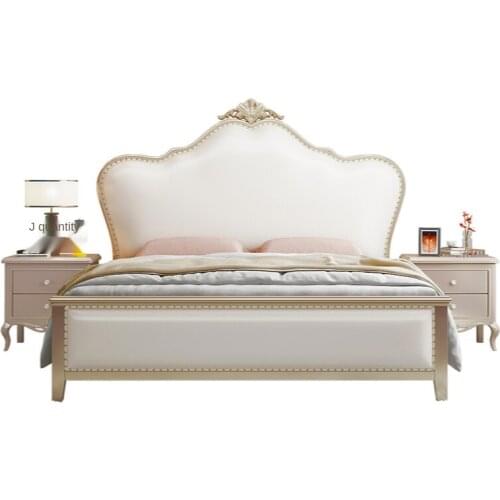 Modern solid wood 1.8m double bed simple champagne gold master bedroom wedding bed Euro French Princess leather bed