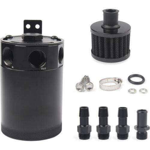 Universal Racing Baffled 3-Port Oil Catch Can Tank Air Oil Separator with Removable Valve