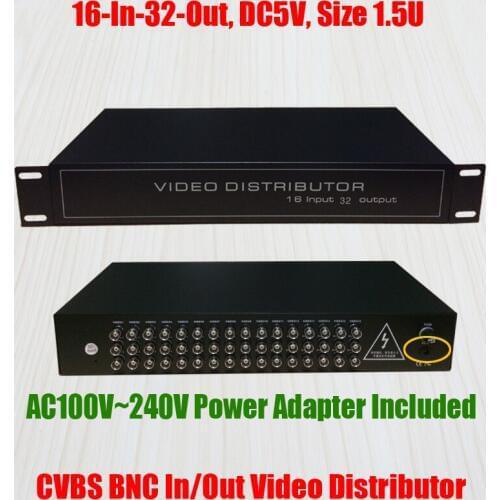 1.5U 16 In 32 Out Rack Mount CVBS BNC Video Distributor 16CH Input Video Splitter Analog CCTV Security System Signal Amplifier