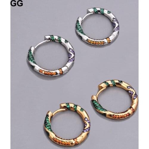 GuaiGuai Jewelry 23mm 18K Gold Color Plated Round Circle Loop Cubic ZirconiaCZ Pave Hook Earrings For Women