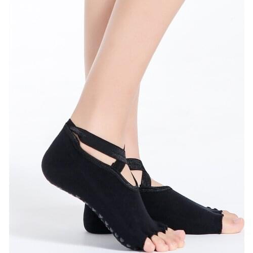Women Yoga Bandage Socks Full Half Fingers Printing Anti Pilates Fitness Sport Dance Slippers With Grips Cotton Socks X757B