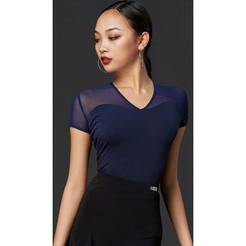 Latin Dance Tops For Lady V-neck practice clothes Latin Wear Women Ballroom Shirt Competitive Professional Costumes DQS1007