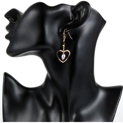 Women Natural Freshwater Pearls Geometric Love Heart Dangled Earrings White Pink Purple Rice Pearl Copper Earring Hook Jewelry