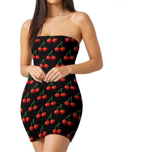 Cherry Tube Dress Polyester Women Bodycon Holiday Curvy Cute Printed One-Piece