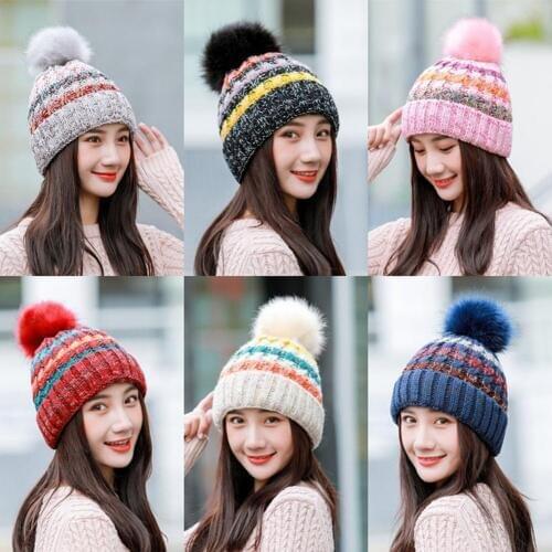 Winter Women Pompom Hat 2019 New Autumn Winter Faux Wool Female Warm Cap Knitted Beanie Girl Hats Woman Femme Thick Hats