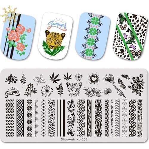 1Pcs Stainless Steel Nail Stamping Plates Cheetah Striped Leaves Heart Elements Nature Image Nail Stencil Stamping Plate