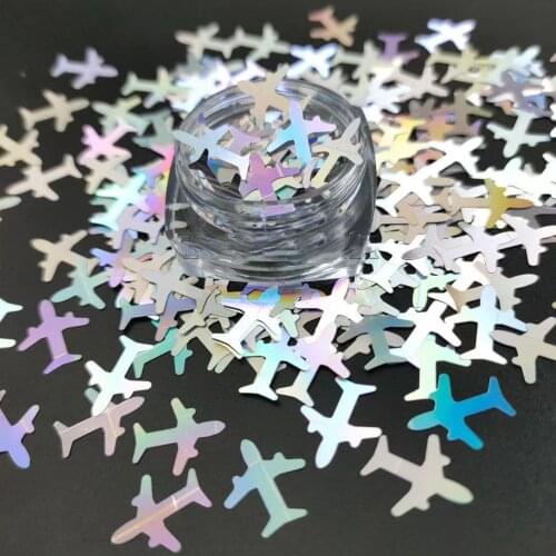 10mm Holographic Silver Airplane Aircraft Body Art Handwork Tumblers Shaker Crafts Festival Home Decoration Party Supplies DIY