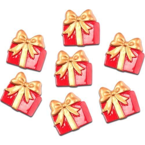 10Pcs Resin Christmas Gift Boxes Decoration Crafts Kawaii Bead Flatback Cabochon Fridge Magnet Scrapbook DIY Accessories Button