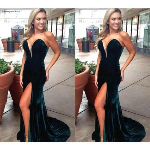2019 Hunter Velvet Long Prom Dress Plugging V Neck Formal Holidays Wear Graduation Evening Party Gown Custom Made Plus Size