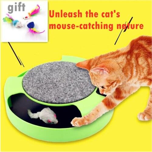 2021 Cat Toy Cat Catches Mouse Cat Catches Board Cat Turntable Cat Toy Mouse Pet Cat Toy Mouse Training Scratching Toy with Mice