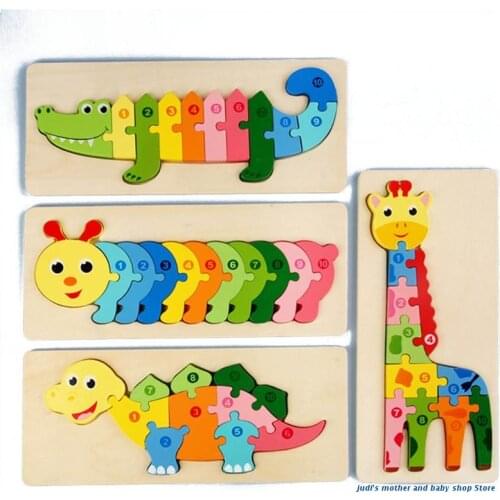 67JC Montessori 3D Puzzle Wooden Animal Puzzle Board Thicken Wood Jigsaw Early Learning Toy Cartoon Tangram Kids 3+ Gift