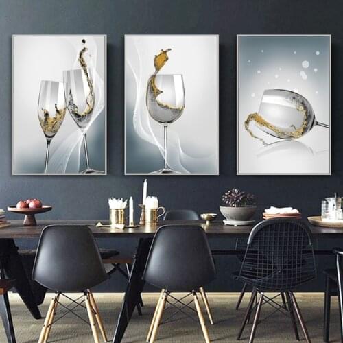 Abstract Canvas Painting Modern Golden Goblet Glass Poster and Print for Restaurant Wall Picture for Dining Room Decor Cuadros