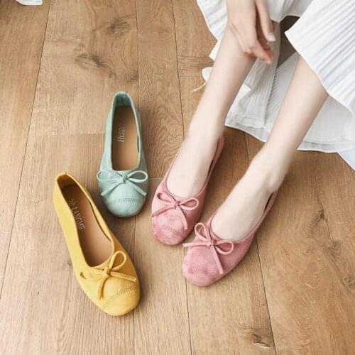 Candy color flock bow-knot ballet flats casual shallow sewing autumn women single shoes comfy lazy soft soled slip on moccasins